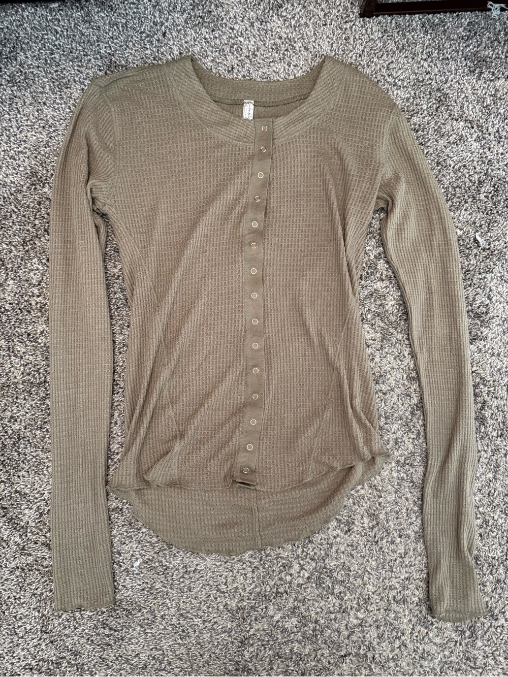 Free People Waffle Knit Long-Sleeve Henley Top - Olive